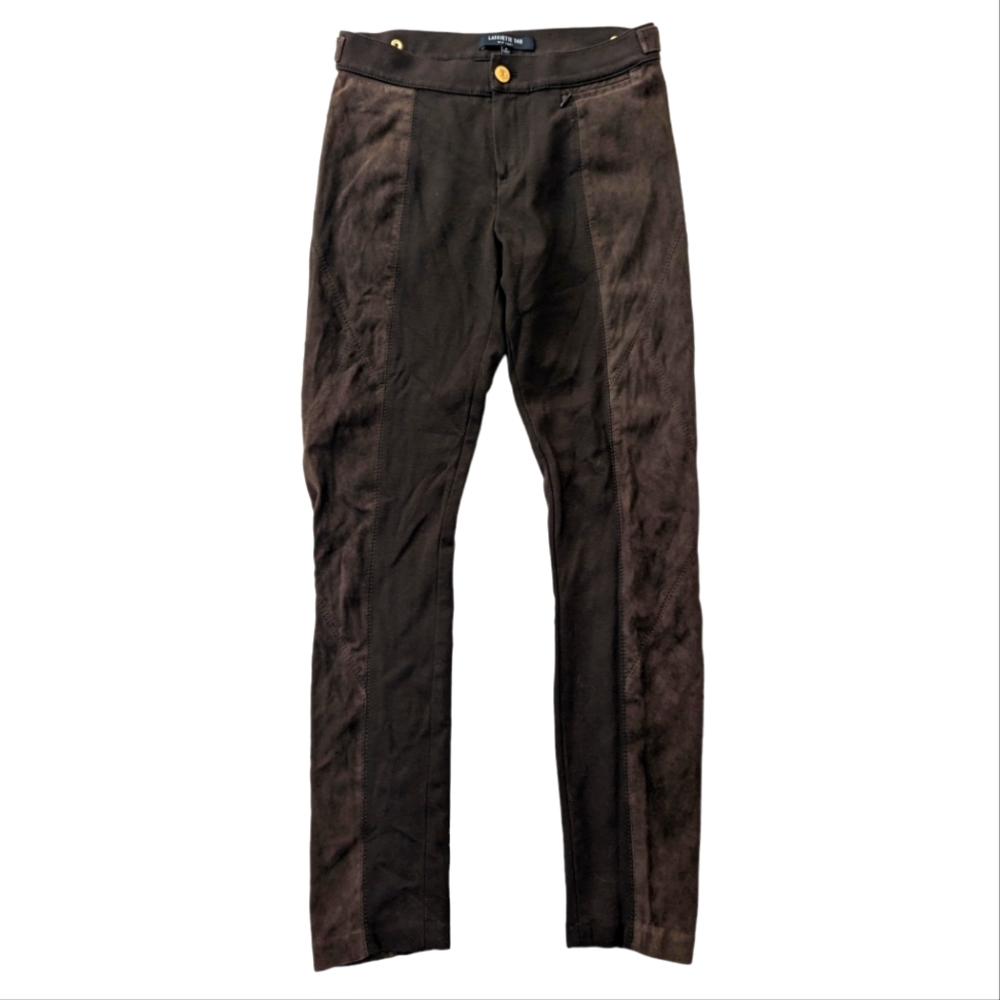 Lafayette 148 New York Slim Suede Leather Brown Pants 2 Button Skinny Zip Pocket